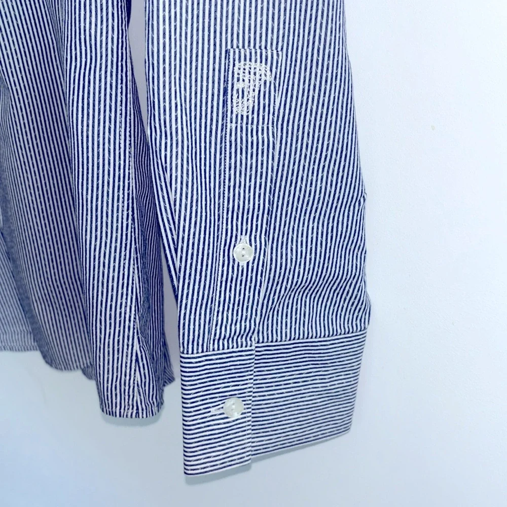 Versace Collection blue & white striped dress shirt. Size 41 - Picture 4 of 9